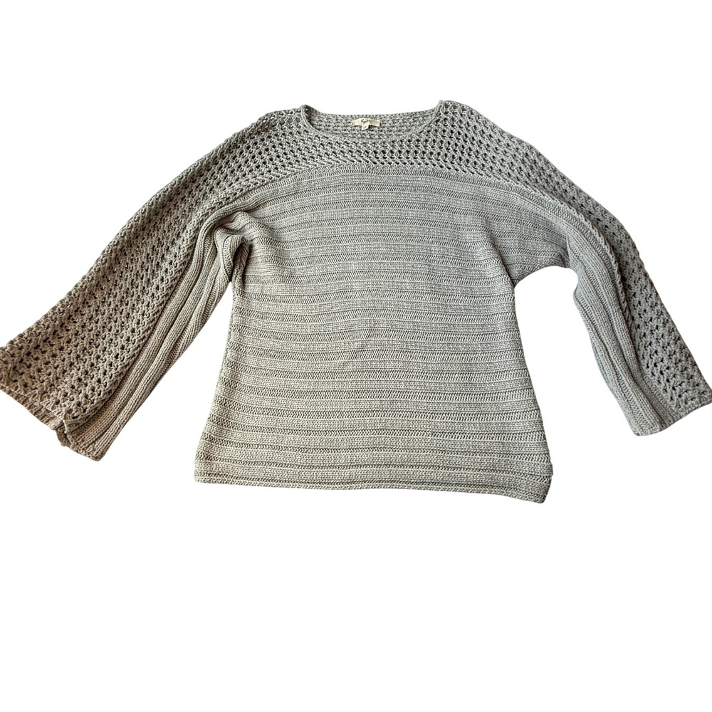 Kye Mi Sweater Women M Gray Open Knit Crochet Cotton Blend Boho Dolman